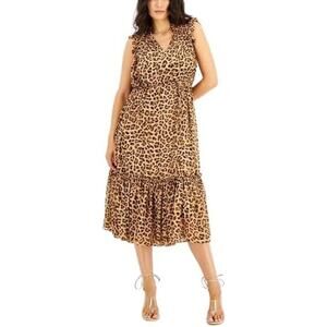 I.N.C. Womens Dress XL Brown Animal Print Tiered Maxi Old Money Mob Wife Neutral